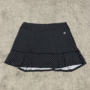 Dona Jo Skort Women XL Skirt Tennis Pickleball Stretch Ruffle Black Polka Dot